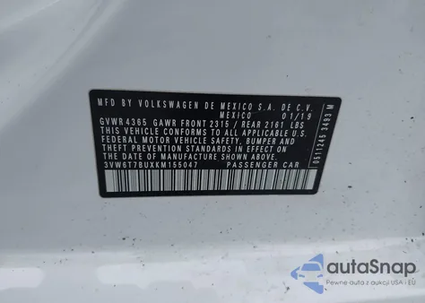 2019 Volkswagen Jetta Gli 2.0T 35Th Anniversary Edition/2.0T Autobahn/2.0T S из США, поврежденный, VIN 3VW6T7BUXKM155047